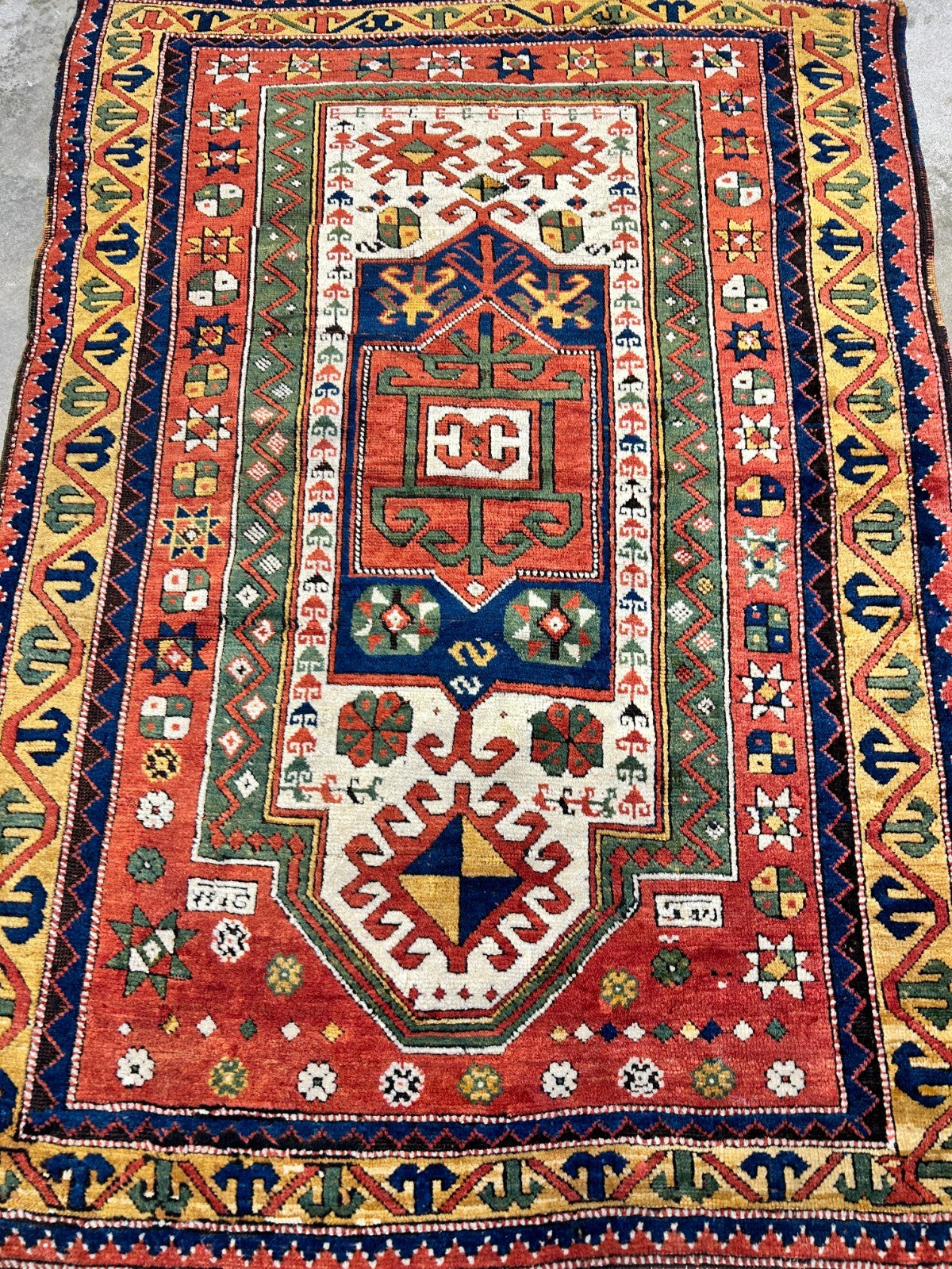 Collector Item -  3'4"x5'6" Antique Hand-Knotted 100% Wool Pile Kazak Rug