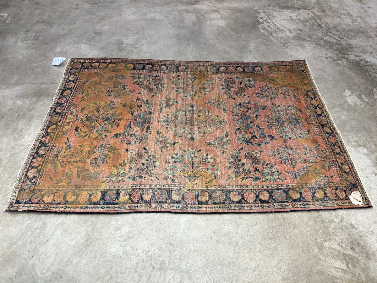 3'4"x4'10" Antique Hand-Knotted 100% Wool Pile Sarouke Mohajeran Rug