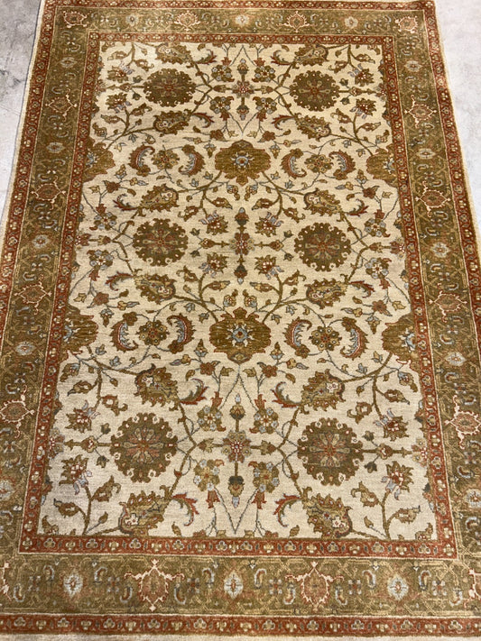 4'2"x6' Fine Hand-Knotted 100% Wool Pile All-Over Area Rug - Carpet