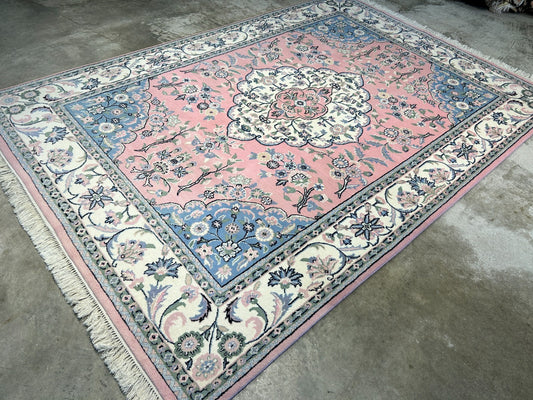 6'2"x8'10" Hand-Knotted 100% Wool Pile Tabrize Design Carpet - Area Rug