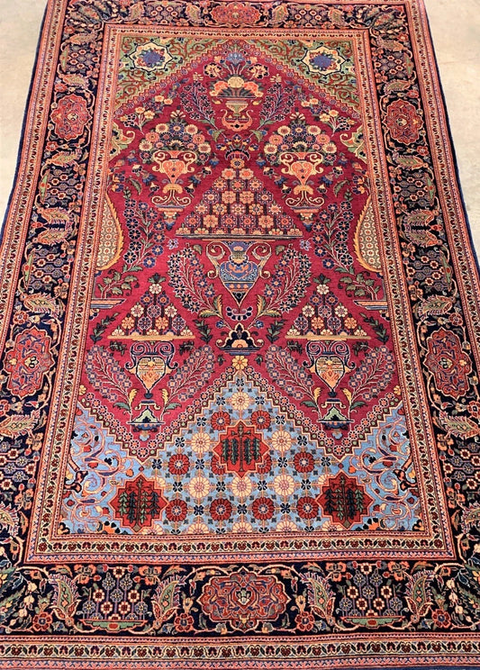 Collector Item  4'3"x6'10" Antique Pre-1900 Fine Lamb Wool Pile Kashane Rug