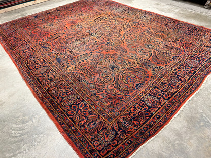 9'3"x12'7" Antique Fine Lamb Wool Sarouke Rug Hand-knotted Carpet