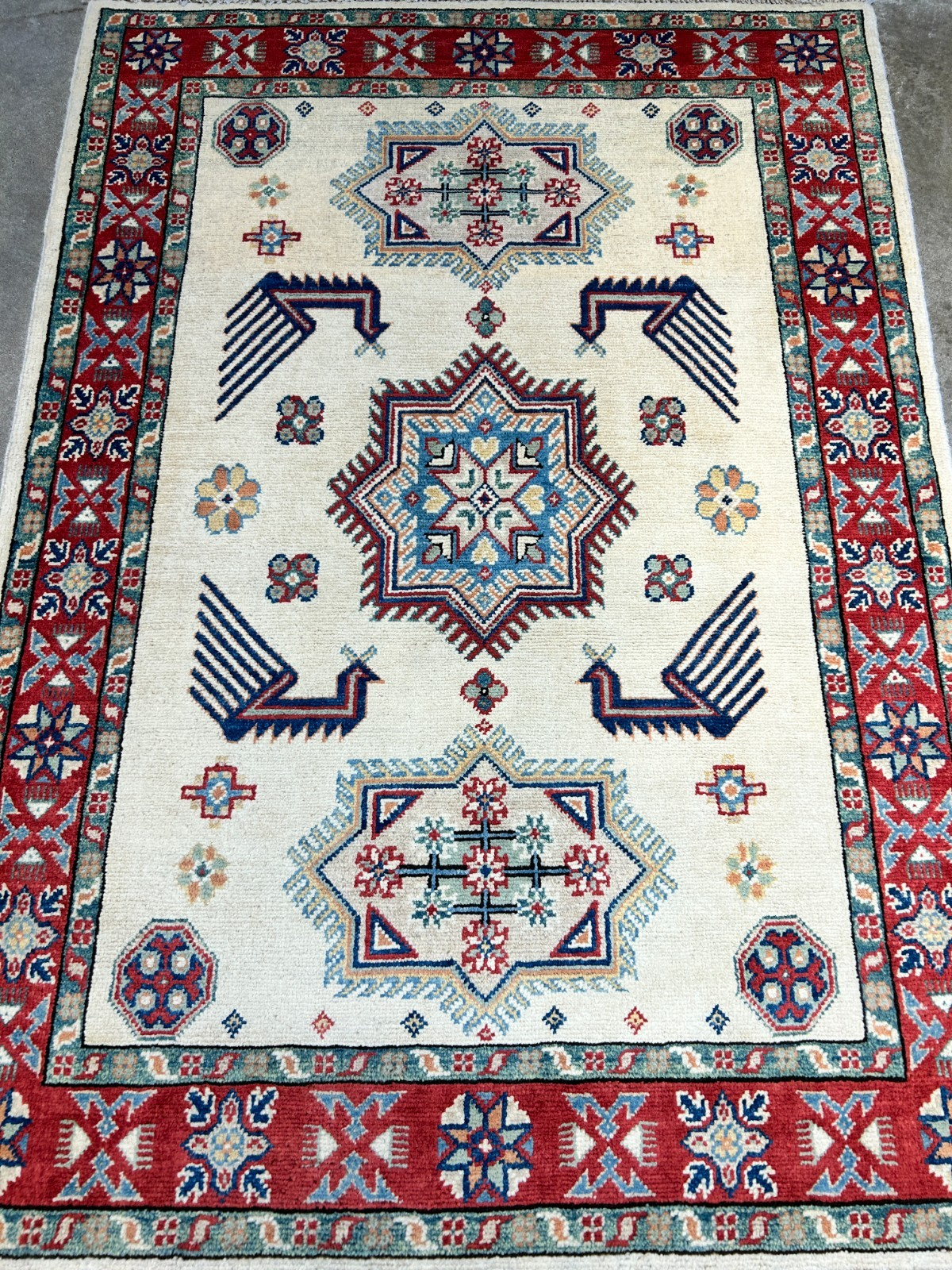 3'5"x4'9" Fine Hand-Knotted 100% Wool Pile Kazak Rug