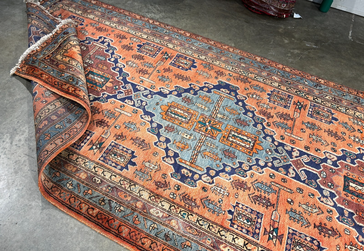 4'8" x 11'0" Hand-Knotted 100% Wool Pile Hamadane Area Rug - Carpet
