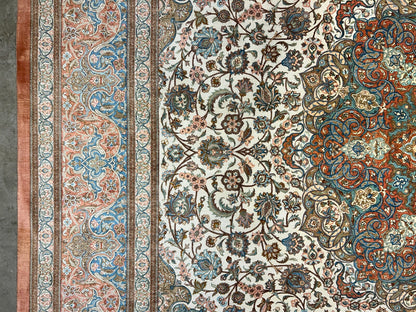 9'10"x13' Exquisite Signed Hand-Knotted 100% Silk Qume Rug