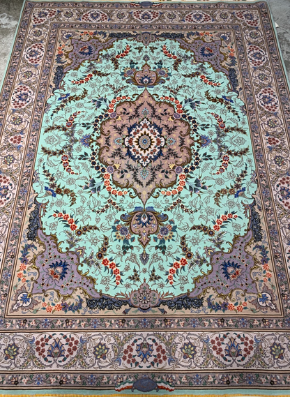 4'10"x7' Extremely Fine Hand-Knotted Wool & Silk Blend Tabrize Carpet - Area Rug