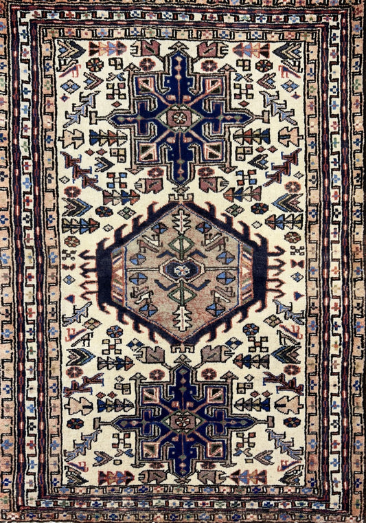 3'8"x5'2" Hand-Knotted 100% Wool Pile Karaja Area Rug - Carpet