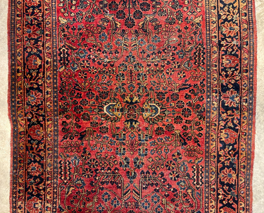 4'9"x6'3" Collector Antique Hand-Knotted 100% Wool Sarouke Rug