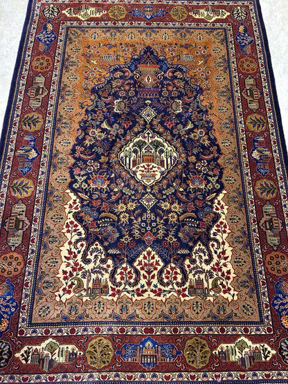 4'2”x 6'0" Antique Hand-Knotted 100% Lamb Wool Carpet - Kashane Area Rug