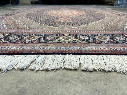 6'8"x9'8" Fine Hand-Knotted Wool & Silk Oriental Tabrize Rug - Area Carpet