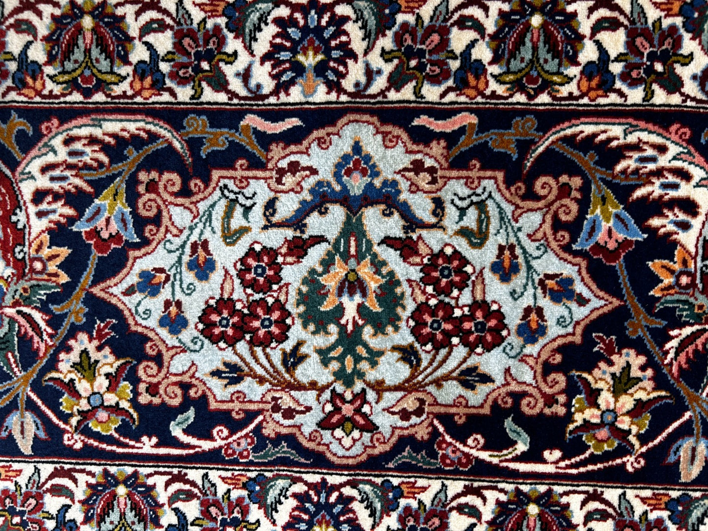 8'1"x11'9" Very Fine Hand-Knotted Wool & Silk Isfahane Area Rug - Signed