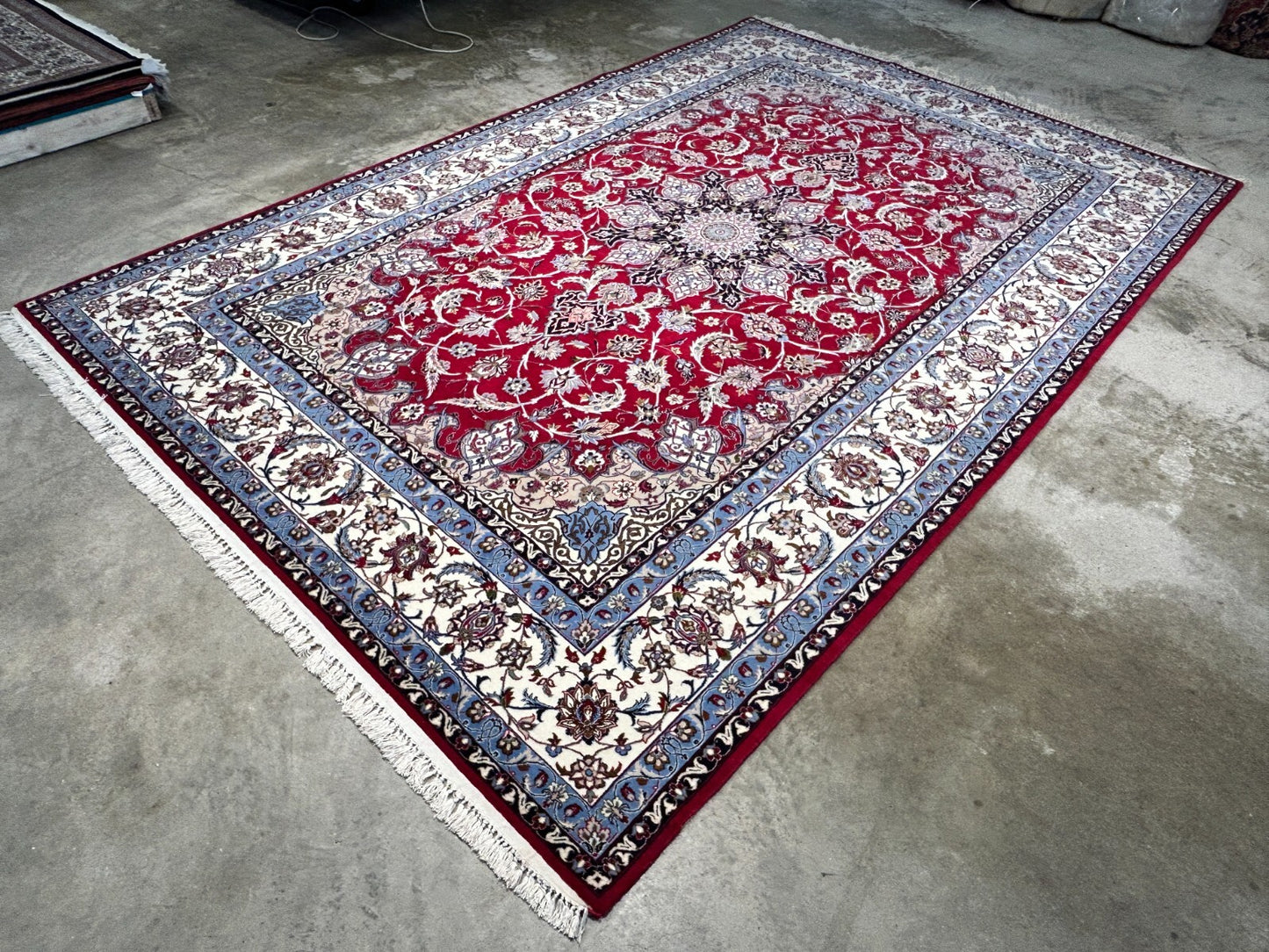 6'7"x9'10" Fine Hand-Knotted Wool & Silk Blend Isfahane Area Rug - Signed