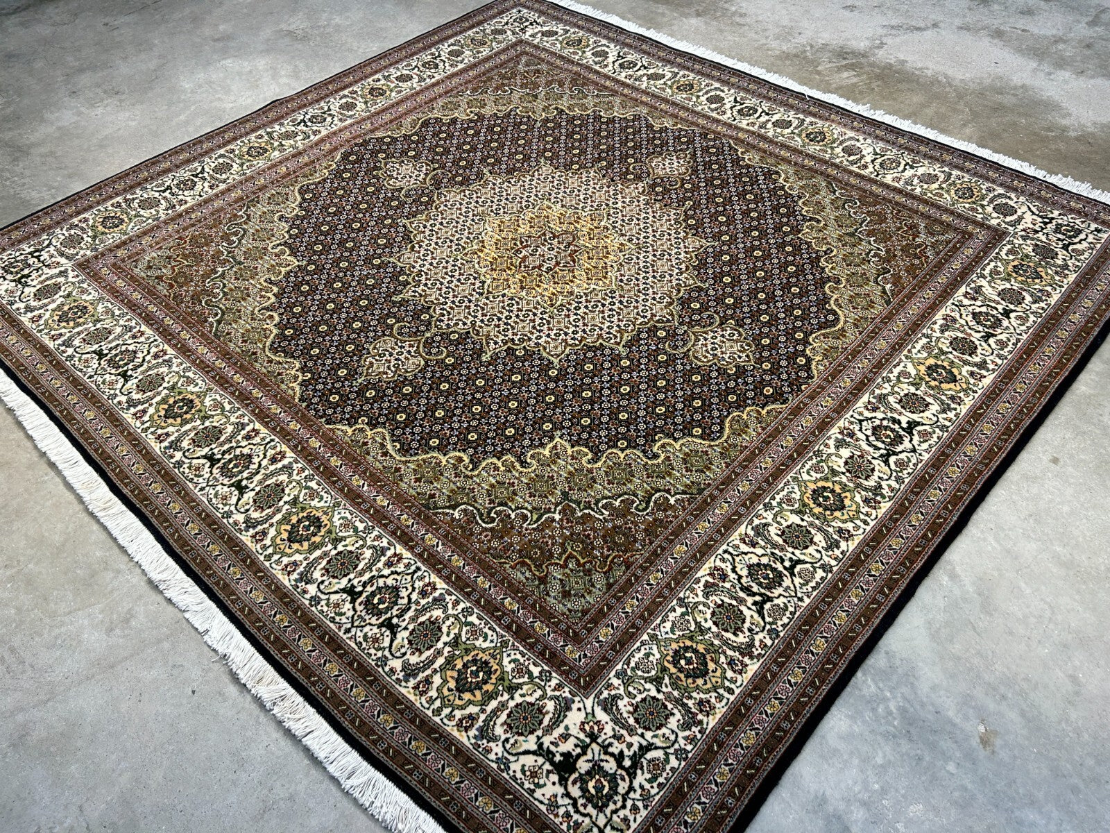 6'6"x6'8" Very Fine Hand-Knotted Wool & Silk Tabrize Rug
