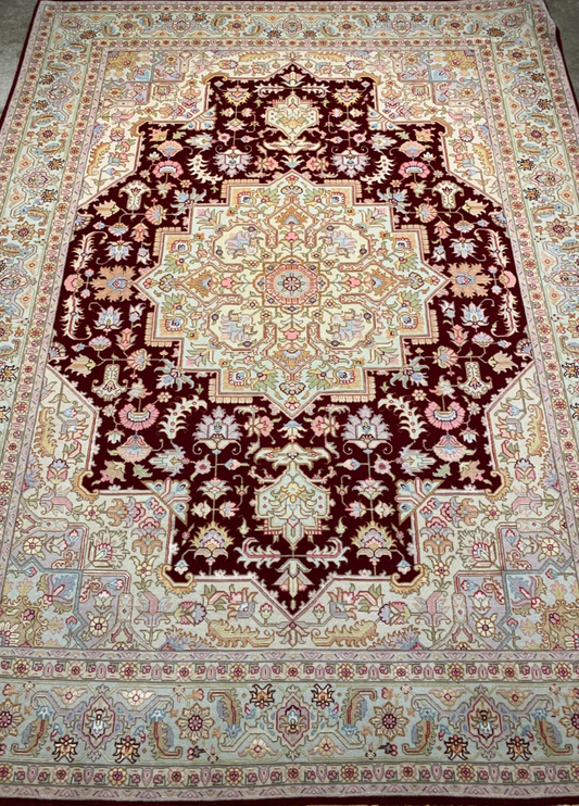 5'x7'1" Very Fine Hand-Knotted Wool & Silk Blend Tabrize Carpet - Area Rug