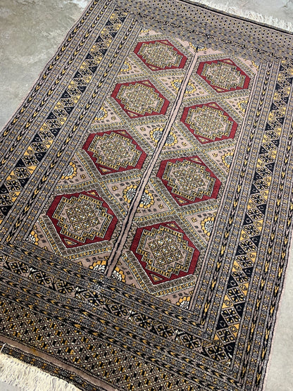 4'0" x 5'11" Hand-Knotted 100% Wool Pile Bokhara Area Rug - Handmade Carpet