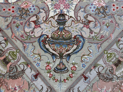 8'3"x11'7" Extremely Fine Hand-Knotted Wool & Silk Tabrize Area Rug - Signed