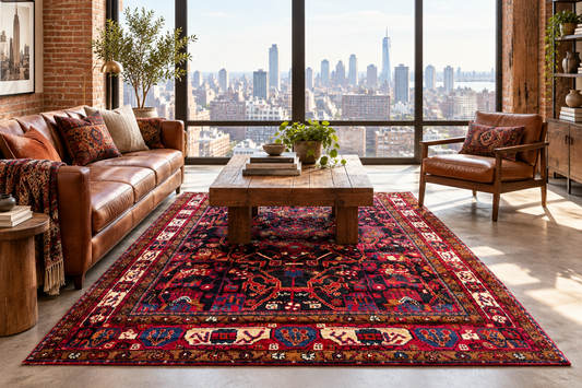 5'7" x 10'6" Hand-Knotted 100% Wool Pile Nahavande Area Rug - Carpet