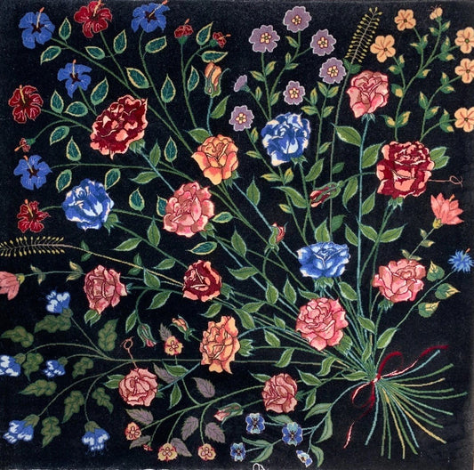 3'3"x3'4" Fine Hand-Knotted 100% Wool Pile Pictorial Tabrize Rug