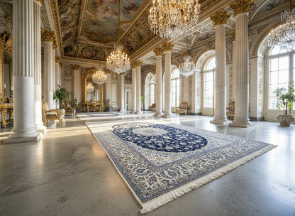 6'9"x9'10" Very Fine Hand-Knotted Wool & Silk Blend Naine Carpet - Area Rug