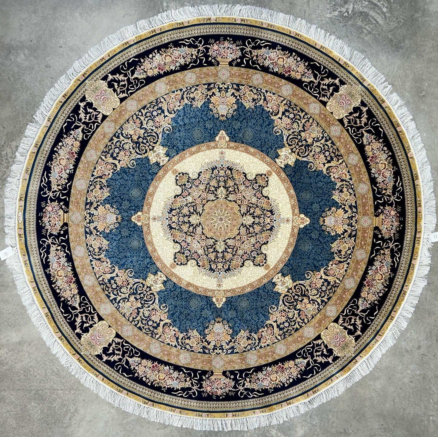 8’ Diameter Luxurious Hand-knotted Silk Round Rug - Handmade Blue Signed 8x8