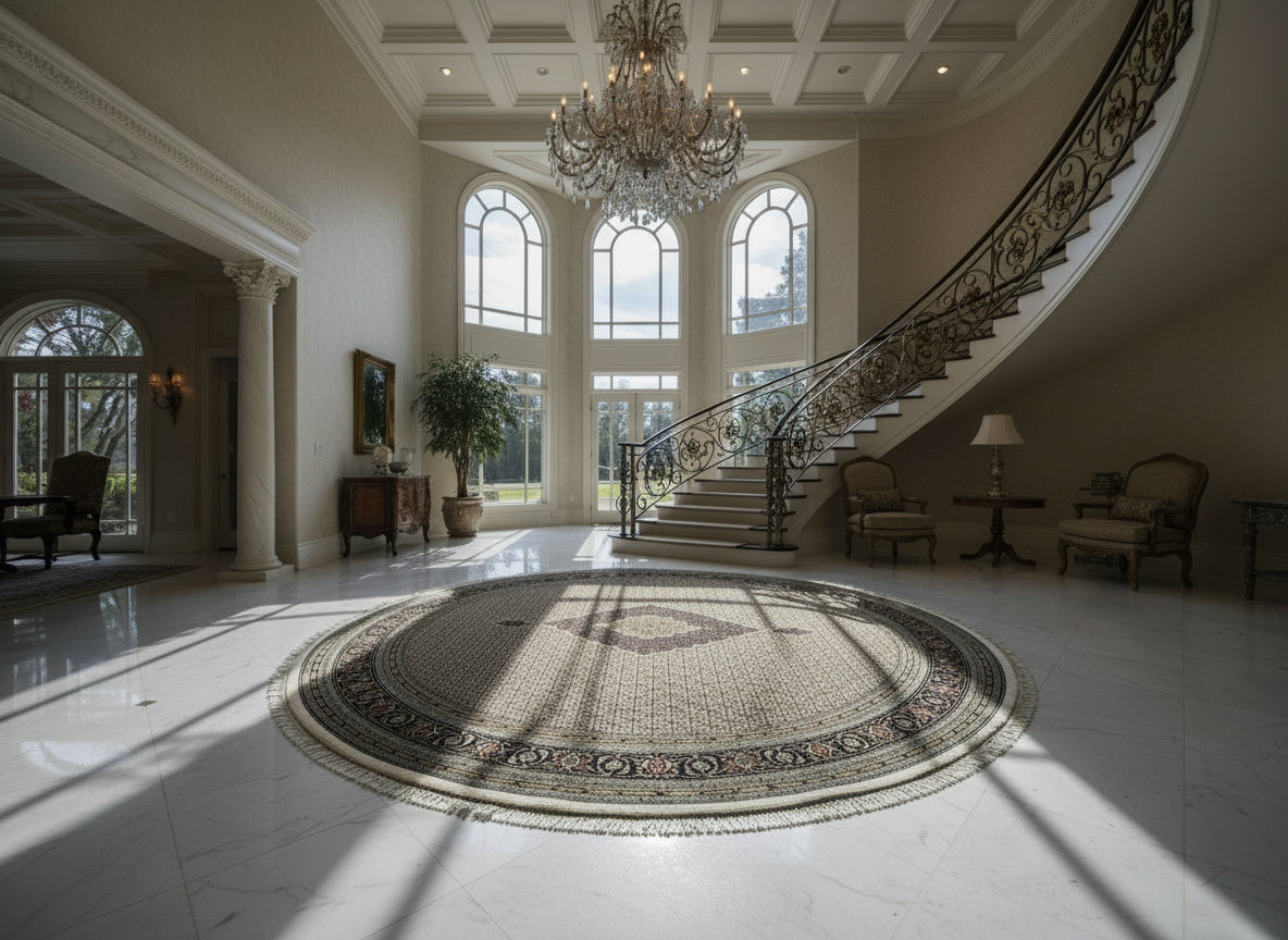 8' Diameter Exquisite Hand-Knotted 100% Wool Pile Oriental Rug