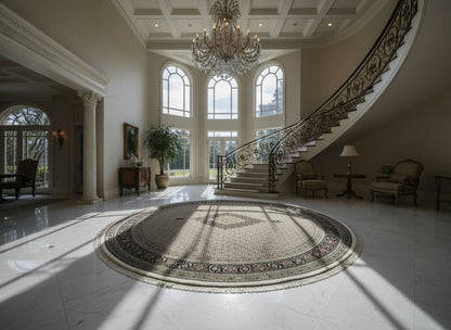 8' Diameter Exquisite Hand-Knotted 100% Wool Pile Oriental Rug