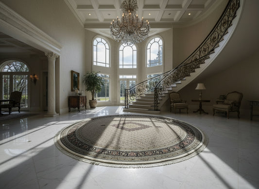 8' Diameter Exquisite Hand-Knotted 100% Wool Pile Oriental Rug