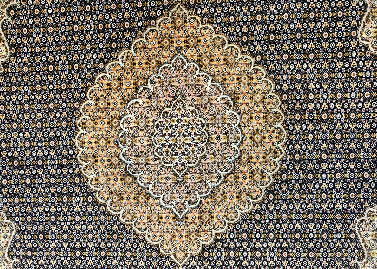 6'6"x9'9" Fine Hand-Knotted Wool & Silk Blend Tabrize Mahi Carpet - Area Rug