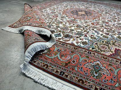 7'0"x10'8" Fine Hand-Knotted Wool & Silk Blend Tabrize Carpet - Area Rug