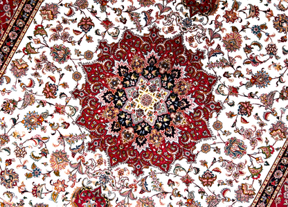 8'3"x11'7'' Very Fine Hand-Knotted Silk & Wool Tabrize Area Rug - Area Carpet