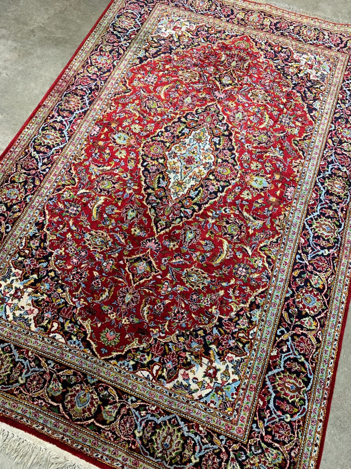 4'4"x6'8" Collector Antique Hand-Knotted 100% Silk Kashane Rug