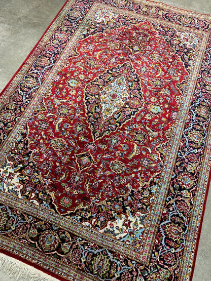 4'4"x6'8" Collector Antique Hand-Knotted 100% Silk Kashane Rug