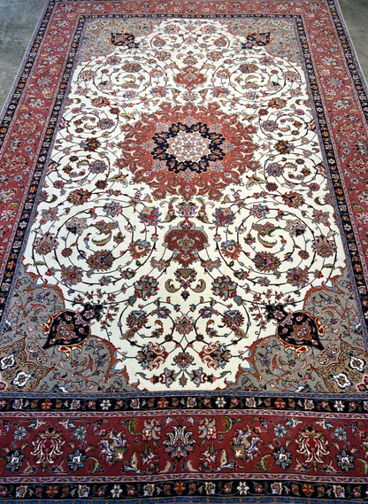 6'2"x9'3" Fine Hand-Knotted Wool & Silk Blend Tabrize Carpet - Area Rug