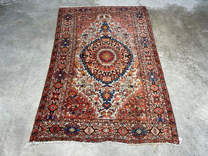3'3"x5' Antique Hand-Knotted 100% Wool Pile Sarouke Farahan Rug