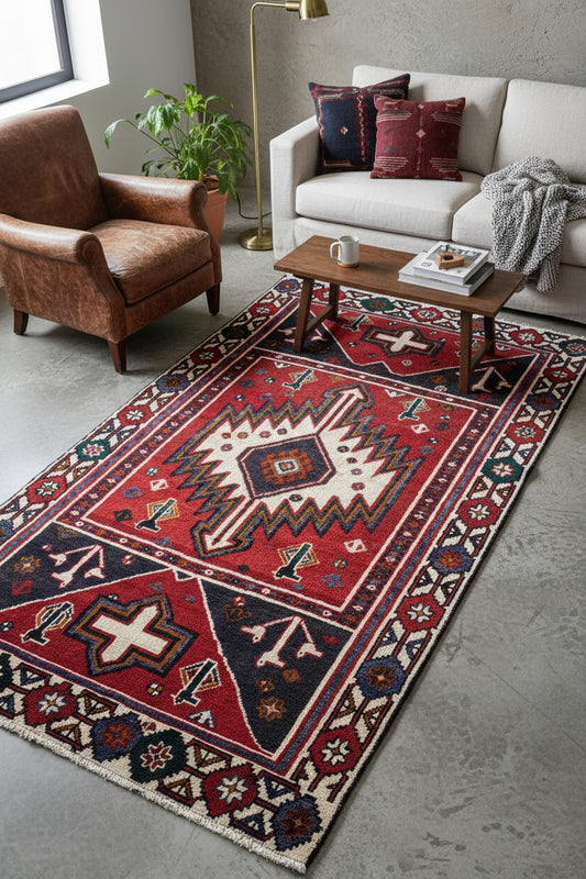 4'0" x 7'1" Hand-Knotted 100% Wool Pile Nahavande Area Rug - Carpet