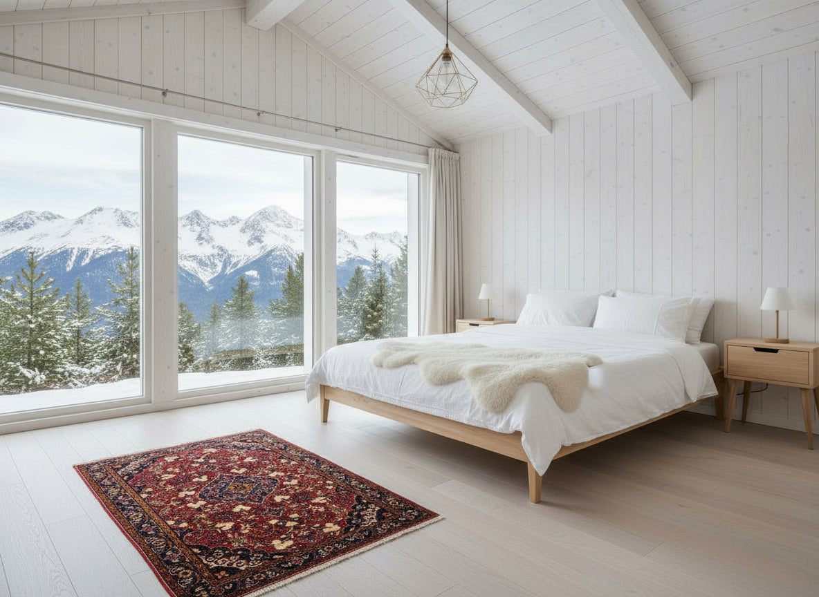 Rare Antique _ 3'4"x4'9" Hand-Knotted 100% Wool Pile Sarouke Josan Area Rug