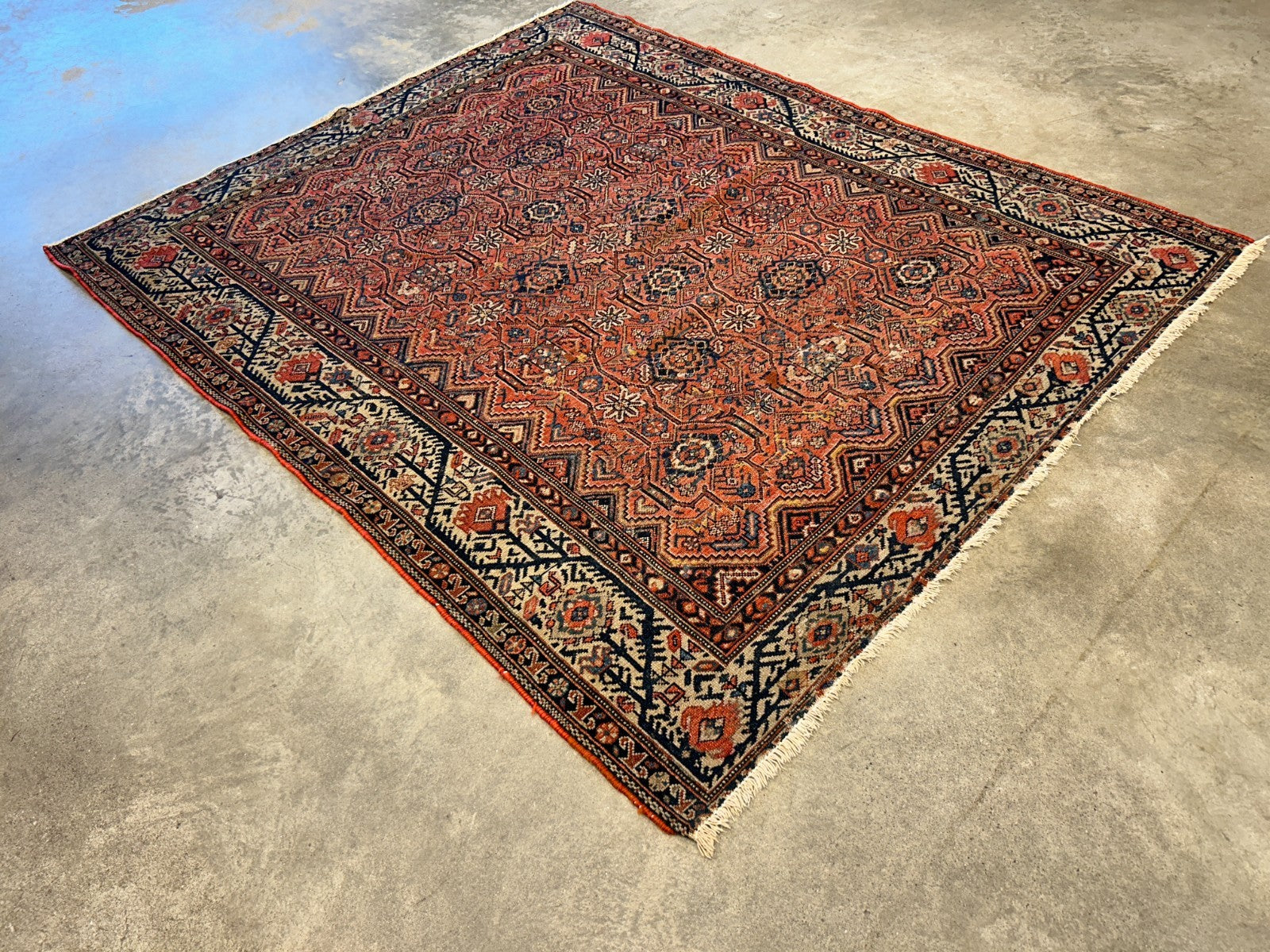 5'1"x6'1" Antique Hand-Knotted 100% Wool Pile Sennehe Area Rug - Carpet
