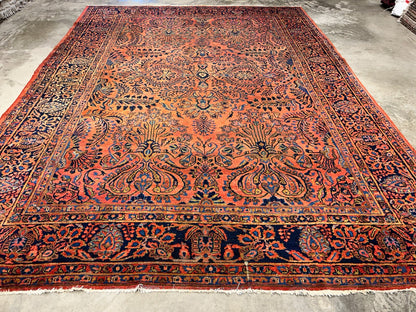 9'3"x12'7" Antique Fine Lamb Wool Sarouke Rug Hand-knotted Carpet