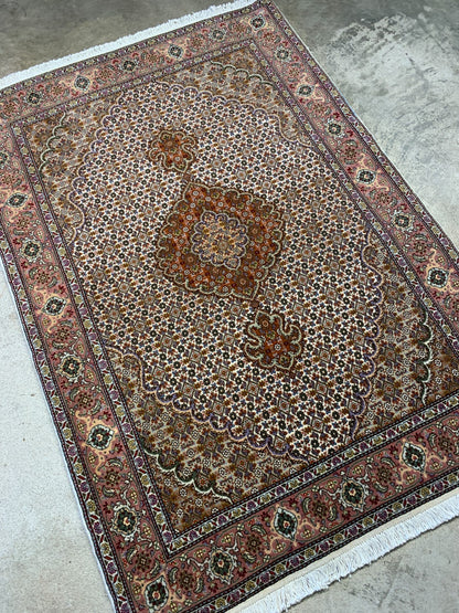 3'5"x4'10" Hand-Knotted Wool & Silk Tabrize Mahi Rug