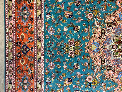 5'9"x9'5" Extra-Fine Hand-Knotted Wool & Silk Blend Tabrize Carpet - Area Rug