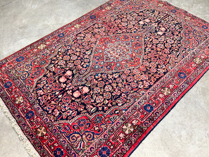 Rare Antique _ 3'5"x5'3" Hand-Knotted 100% Wool Pile Sarouke Josan Area Rug