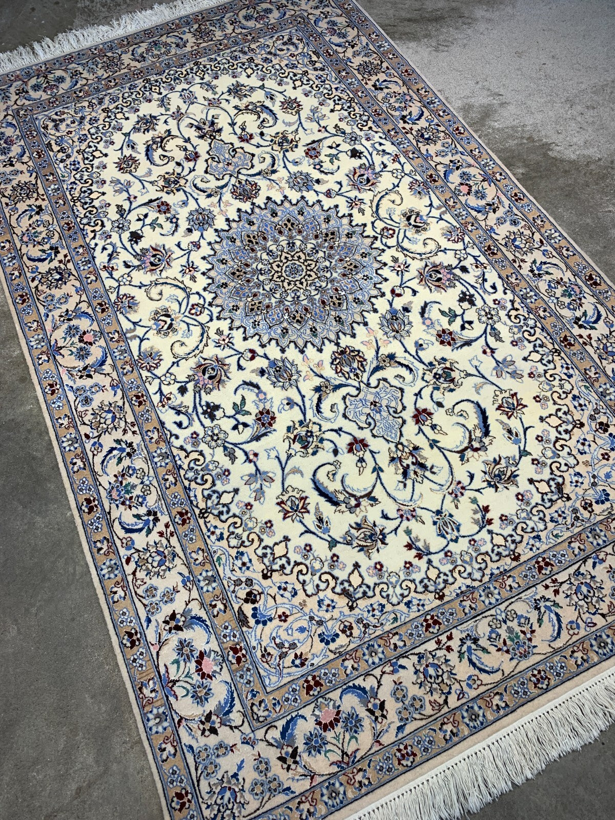 4'x6'6" Fine Hand-Knotted Wool & Silk Blend Naine Carpet - Area Rug