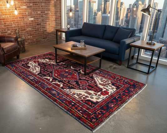 5'2" x 9'2'' Hand-Knotted 100% Lamb Wool Pile Nahavande Area Rug - Carpet