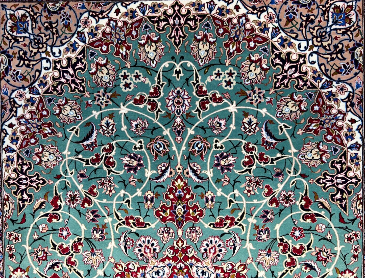 6'9"x10' Extra-Fine Hand-Knotted Wool & Silk Blend Isfahane Area Rug - Signed