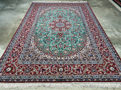 6'9"x10' Extra-Fine Hand-Knotted Wool & Silk Blend Isfahane Area Rug - Signed