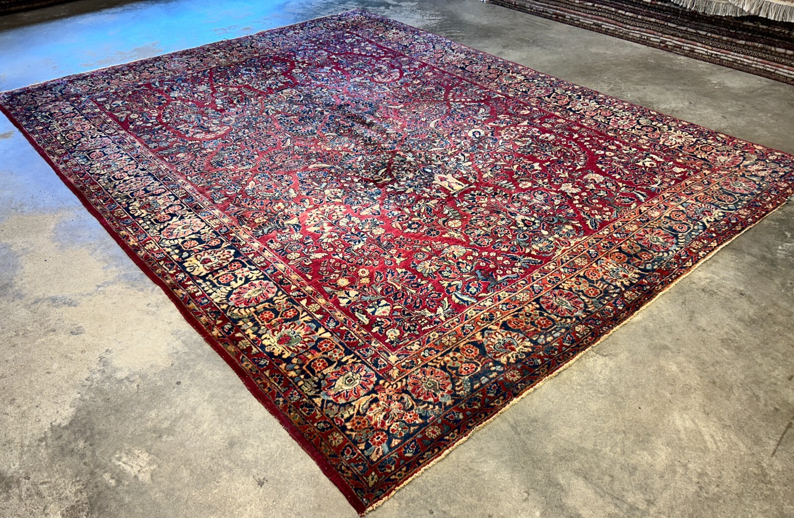 9'3"x12'7" Antique Fine Lamb Wool Sarouke Rug Hand-knotted Carpet