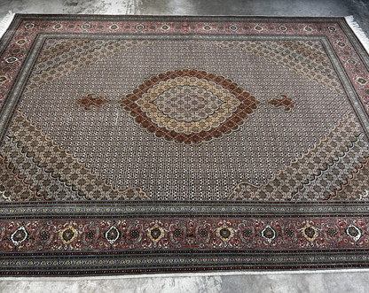 8'3"x11'1" Hand-Knotted Silk & Wool Tabrize Fish Style  Rug - Carpet