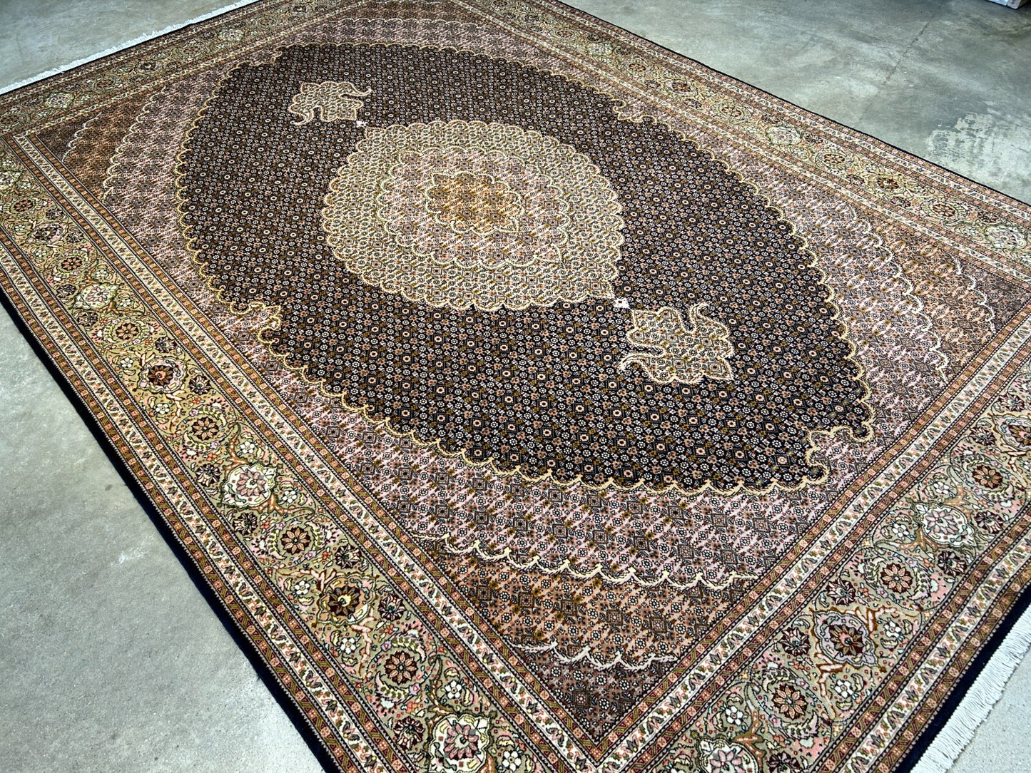 6'7"x9'7" Fine Hand-Knotted Wool & Silk Blend Tabrize Mahi Carpet - Area Rug