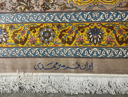 9'9"x13'4" Exquisite Signed Hand-Knotted 100% Silk Qume Rug