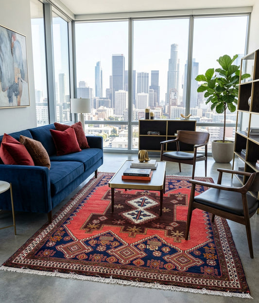 5'6" x 7'9" Hand-Knotted 100% Wool Hamadane Area Rug